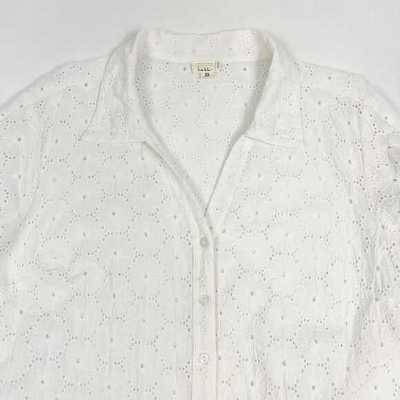 Artelier Nicole Miller White Eyelet Lace Roll Tab Sleeve Button Top Women’s 2X - Picture 3 of 8